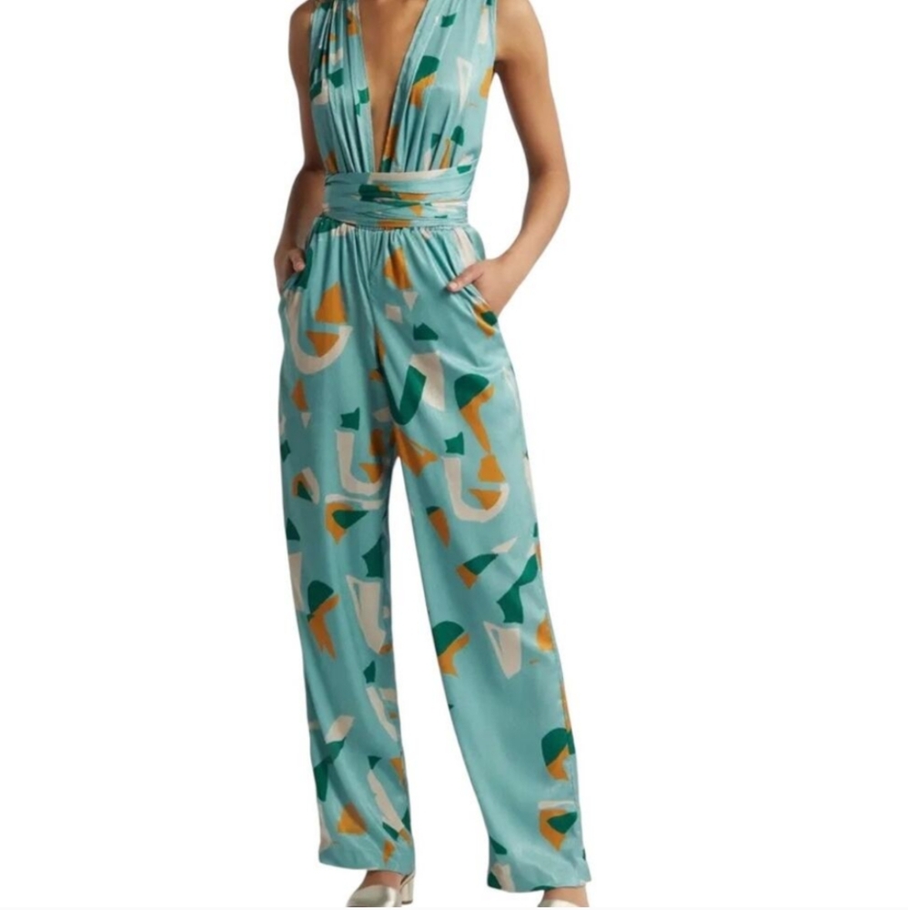 Diarrablu Umy Abstract Saly Print Green Multi Convertible Jumpsuit Medium NWOT
